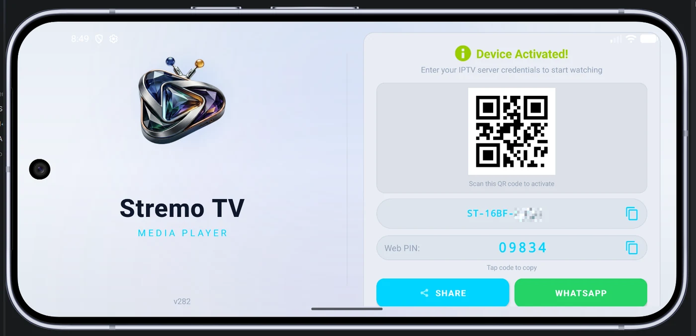 StremoTV device activation on mobile